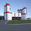 Aerial Planning of Industrial Facility With Red and White Silos and Trucks