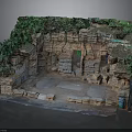 Natural Rock Scenery Structure With Green Foliage Covered Surfaces And Stone Slab Floor