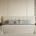 Modern Double Bed With Upholstered Headboard Grey Bedding Side Tables And Textured Wall 3d model