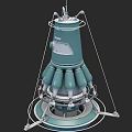 Three Blue Rocket Engine Models With Multiple Nozzles Brackets And Circular Base