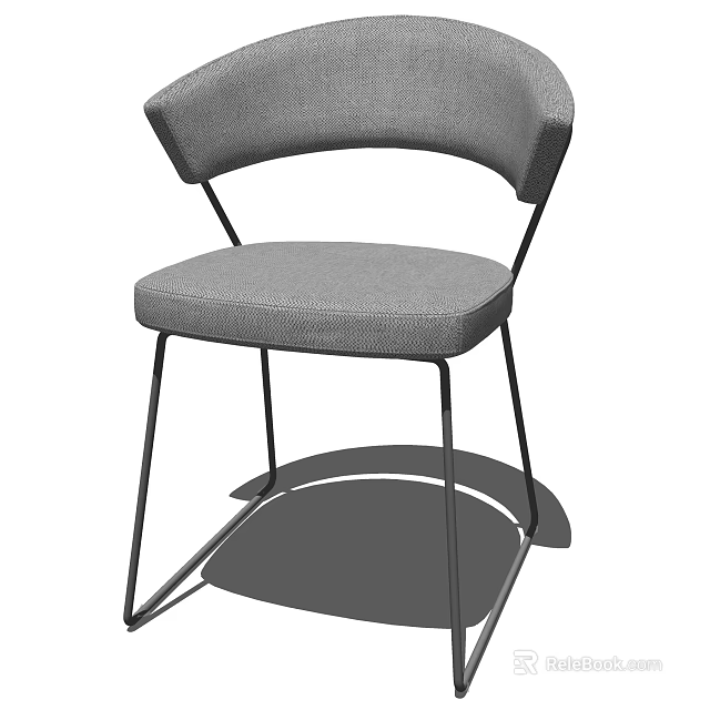 Modern Gray Fabric Accent Chair With Curved Backrest And Black Metal Frame 3d model 