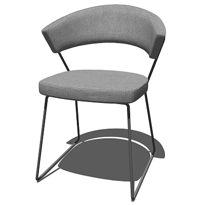 Modern Gray Fabric Accent Chair With Curved Backrest And Black Metal Frame 3d model