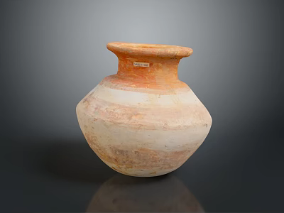 Ancient Clay Carved Sculpture Vessel With Orange White Texture And Traditional Design 3d model