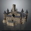Medieval Castle Architecture With Stone Towers Spires And Gray Roof Design