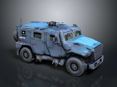 Gray Military Armored Off Road Vehicle With Rugged Design And Roof Equipment 3d model