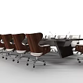 Modern Rectangular Conference Table Surrounded by White and Brown Office Chairs 3d model