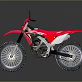 Red Off Road Motorcycle With Large Tires Black Mirrors And Silver Engine