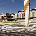 Modern Commercial Landscape With Green Roofs Open Plaza And Leisure Areas