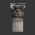 Classical Architectural Column Capital With Intricate Ornate Carvings And Fluted Shaft