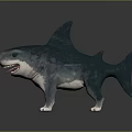 Blue And White Shark As Aquatic Animal With Open Mouth And Legs