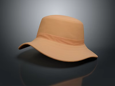 Tan Wide Brimmed Fabric Hat With Ribbon Band For Daily Outdoor Sun Protection Wear 3d model
