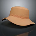 Tan Wide Brimmed Fabric Hat With Ribbon Band For Daily Outdoor Sun Protection Wear