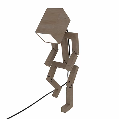 Wooden Humanoid Doll With Movable Joints Unique Top Lamp And Electric Wire 3d model