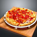 Delicious Pepperoni Pizza Topped With Onions Cheese And Tomato Sauce On Wooden Tray