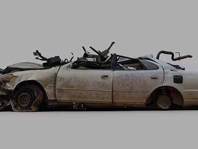 Wrecked Abandoned Car With Rusty Body Broken Windows And Damaged Exterior 3d model