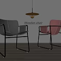 Wooden Dining Chairs With Black And Pink Colors Metal Frame And Hanging Lamp Indoor