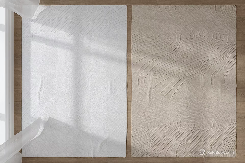 Square Rug White and Beige Textured Wavy Pattern Floor Display with Sunlight Shadow 3d model 