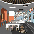 Modern Library Children's Library Reading Room Multi-function Hall Classroom Kindergarten Internal School Internal Library Indoor Children's Bookcase 3d model