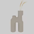 Modern Geometric Light Gray Ceramic Vase With Wheat Stems For Home Decor 3d model