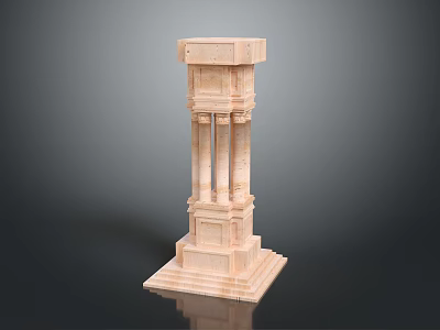 Classical Wooden Bookcase With Decorative Columns And Light Wood Carved Pedestal Design 3d model