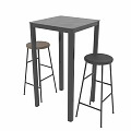 Modern Minimalist Bar Table with Two Stools Metal Frame Light Dark Wooden Seats 3d model