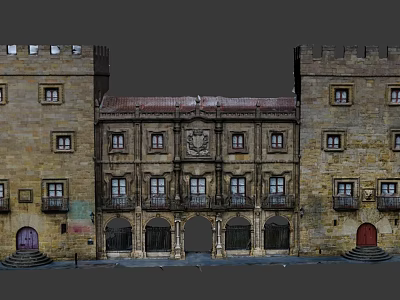 Cartoon Scene Featuring Castle Style Buildings With Arched Doorways And Stone Steps 3d model