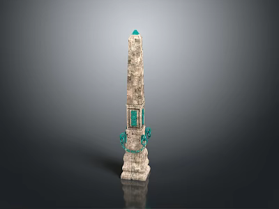 Ancient Stone Obelisk With Green Inlays And Decorative Base Structure 3d model