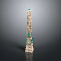 Ancient Stone Obelisk With Green Inlays And Decorative Base Structure 3d model