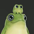 Cute Green Reptile With Big Eyes And Small Reptile Sitting On Its Back