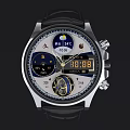 Chenxi Digital Watch With Moon Phase Display Mechanical Gears And Black Leather Strap