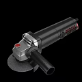 Black Industrial Angle Grinder With Red Accents And Cutting Disc For Metalworking