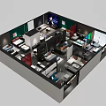 Birds Eye View Of Modern Office Interior With Workstations Desk Layout And Partitions
