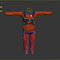 Red Jumpsuit With Blue Harness And Functional Design For Professional Activities