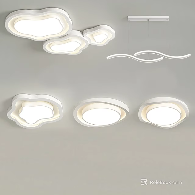Modern Creative Ceiling Lights With Cloud Shaped And Round Designs For Home 3d model