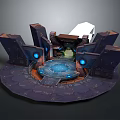 Mystical Circular Building Structure 3D Modeled Featuring Blue Light Sources and Stone Block Design 3d model