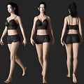 Woman In Black Bra And Shorts 3D Model Front Back Side View