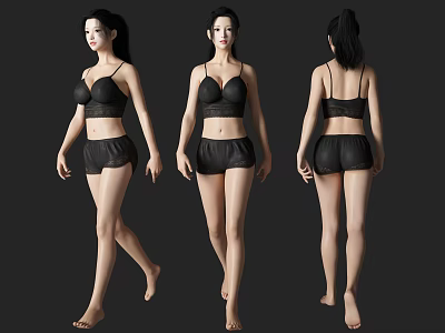 Woman In Black Bra And Shorts 3D Model Front Back Side View 3d model