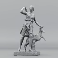 White Ceramic Statue Depicting Elegant Female Figure And Standing Deer