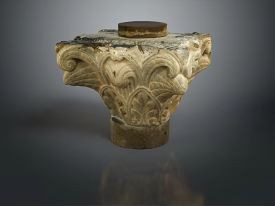 Ornate Wooden Stone Carved Column Base With Intricate Floral Patterns And Flat Top 3d model