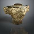 Ornate Wooden Stone Carved Column Base With Intricate Floral Patterns And Flat Top