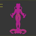 Futuristic Humanoid Character Featuring Biomechanical Elements With Glowing Blue Accents On Platform Base 3d model