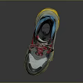 Stylish Chunky Sneakers With Gray Upper Red Laces Yellow Sole And Blue Accents