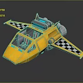 Detailed Yellow Cosmic Spacecraft With Blue Windows And Checkered Wings Design