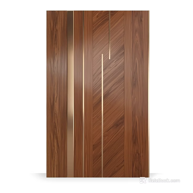 Elegant Modern Wooden Wall Hanging With Gold Metal Strips And Natural Wood Grain Design 3d model 