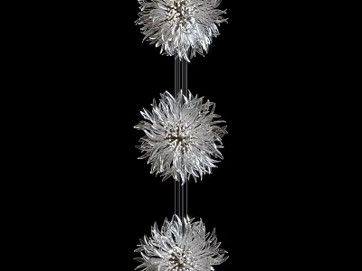 Three Elegant Silver Flower Shaped Modern Chandeliers In Vertical Arrangement 3d model