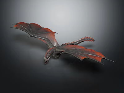 Red And Black Dragon With Spread Wings In Detailed 3D Render Design 3d model