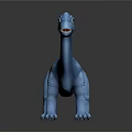 Blue Long Neck Dinosaur Toy Figure With Smiling Expression On Black Background Showing Reflection