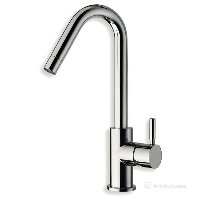 Modern Sleek Chrome Kitchen Faucet With High Neck Design And Single Handle 3d model 