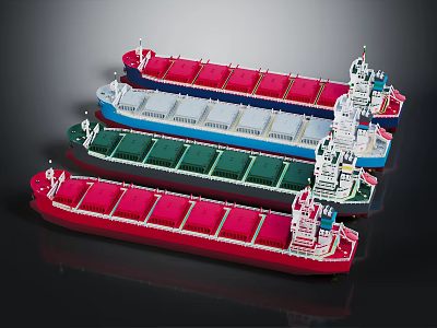 Colorful Cargo Ships As Water Transport With Various Hues And Cargo Holds 3d model