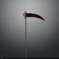 Decorative Polearm Weapon With Silver Handle Black Blade And Red Serrated Edges Design